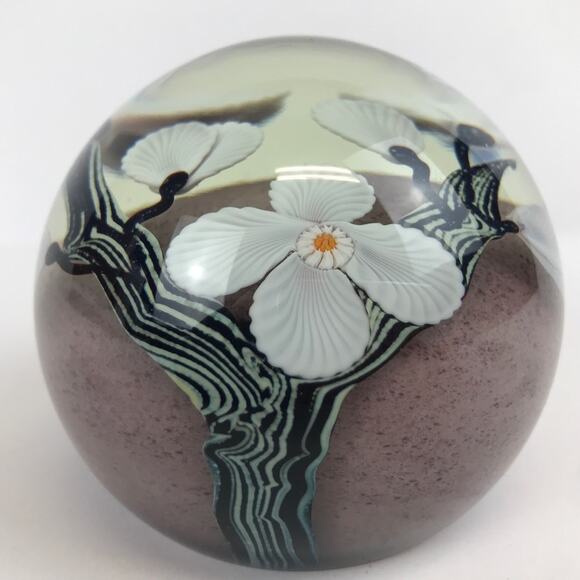 Orient & Flume White Flower on Branches Lampwork 1981 Paperweight Signed Sillars - Picture 5 of 16